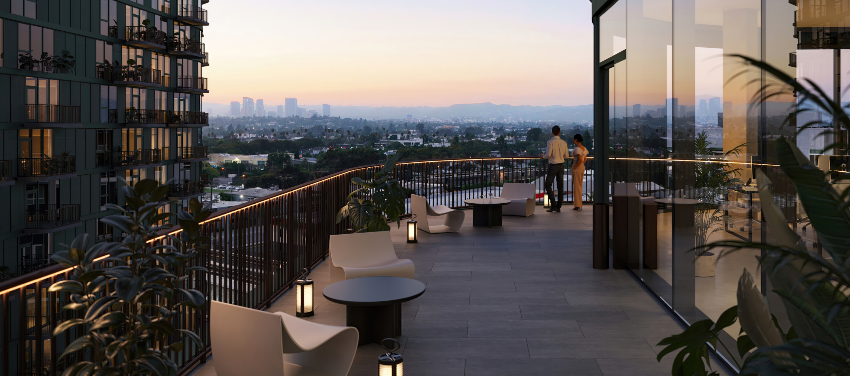 Endless Los Angeles and Culver City views from private office terraces and floor-to-ceiling windows