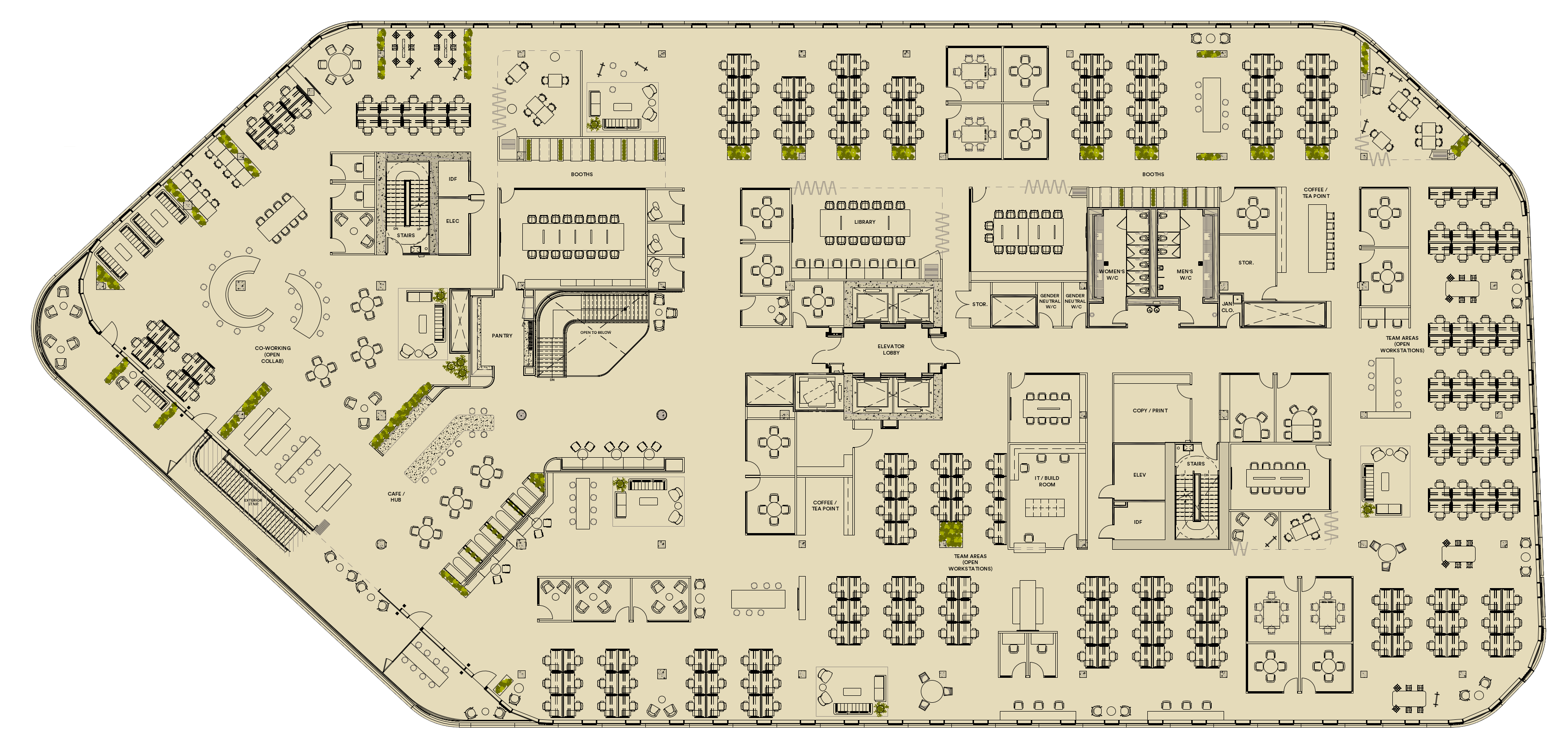 Habitat's commercial office space test fits