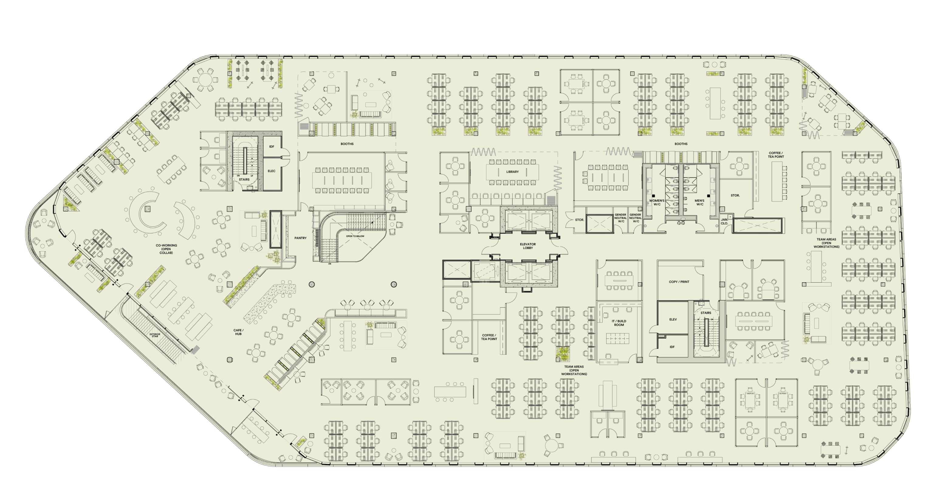 Habitat's commercial office space test fits